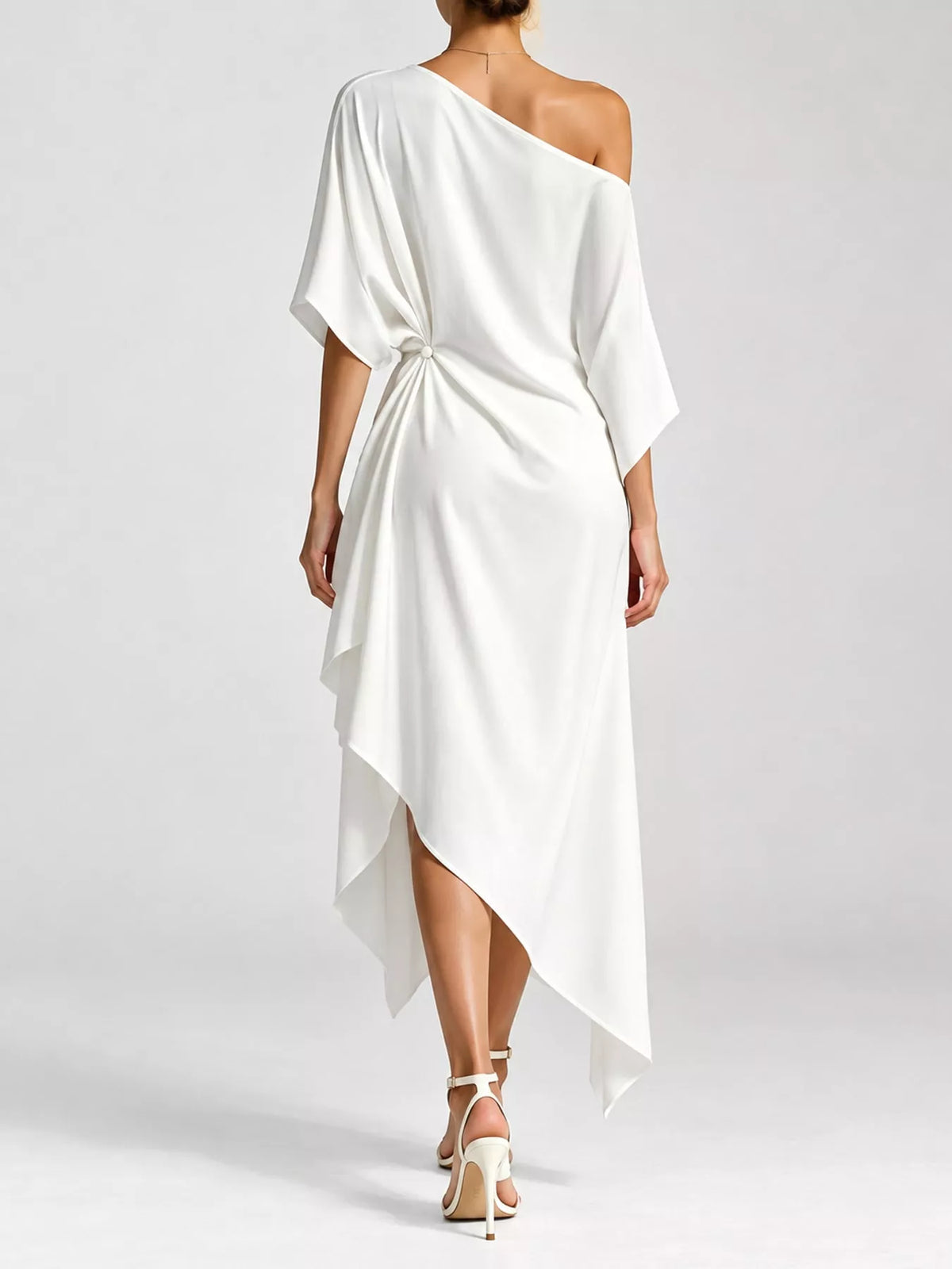 One-Shoulder Asymmetric Hem Midi Dress