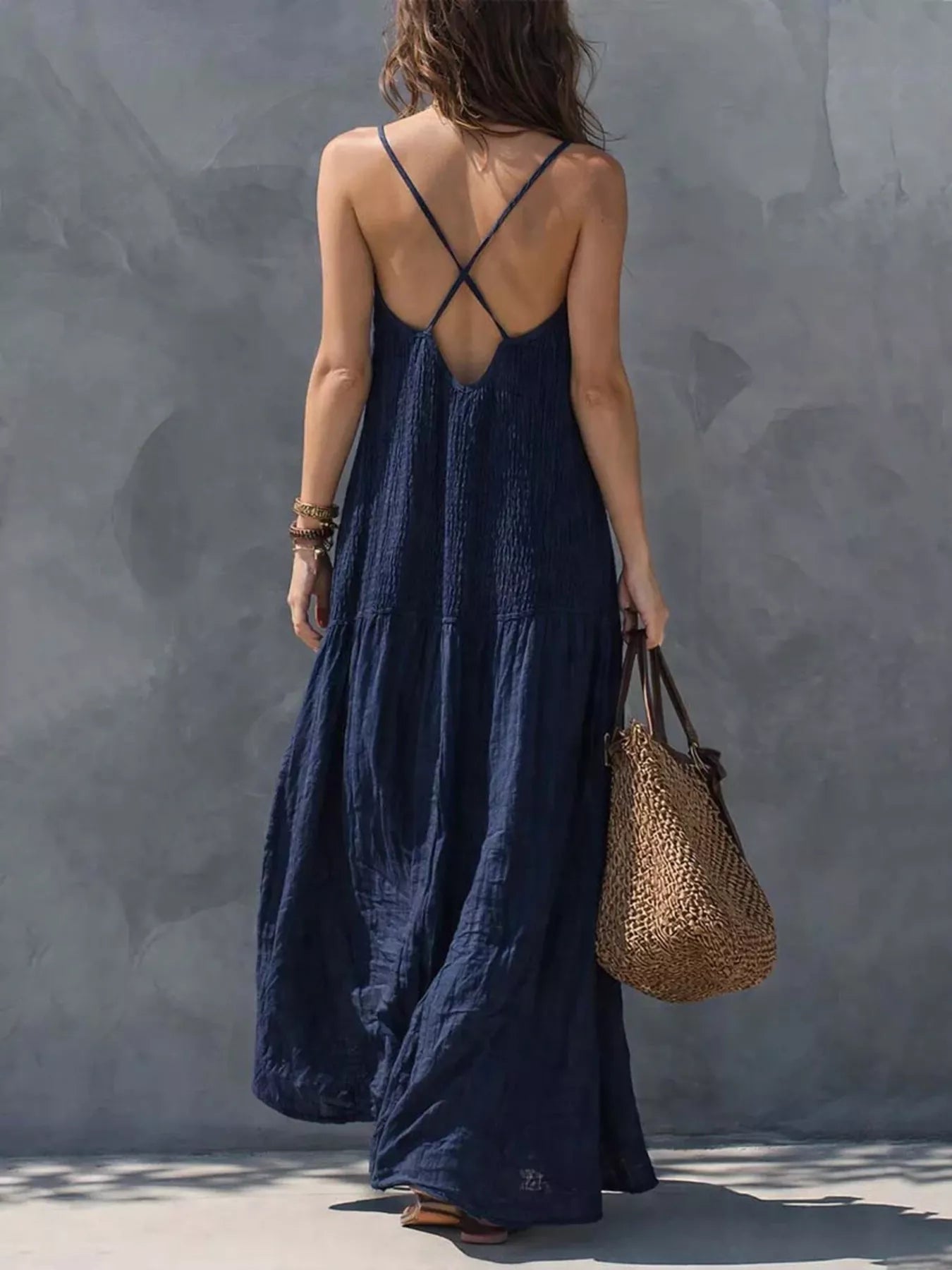 Smocked V-Neck Maxi Dress