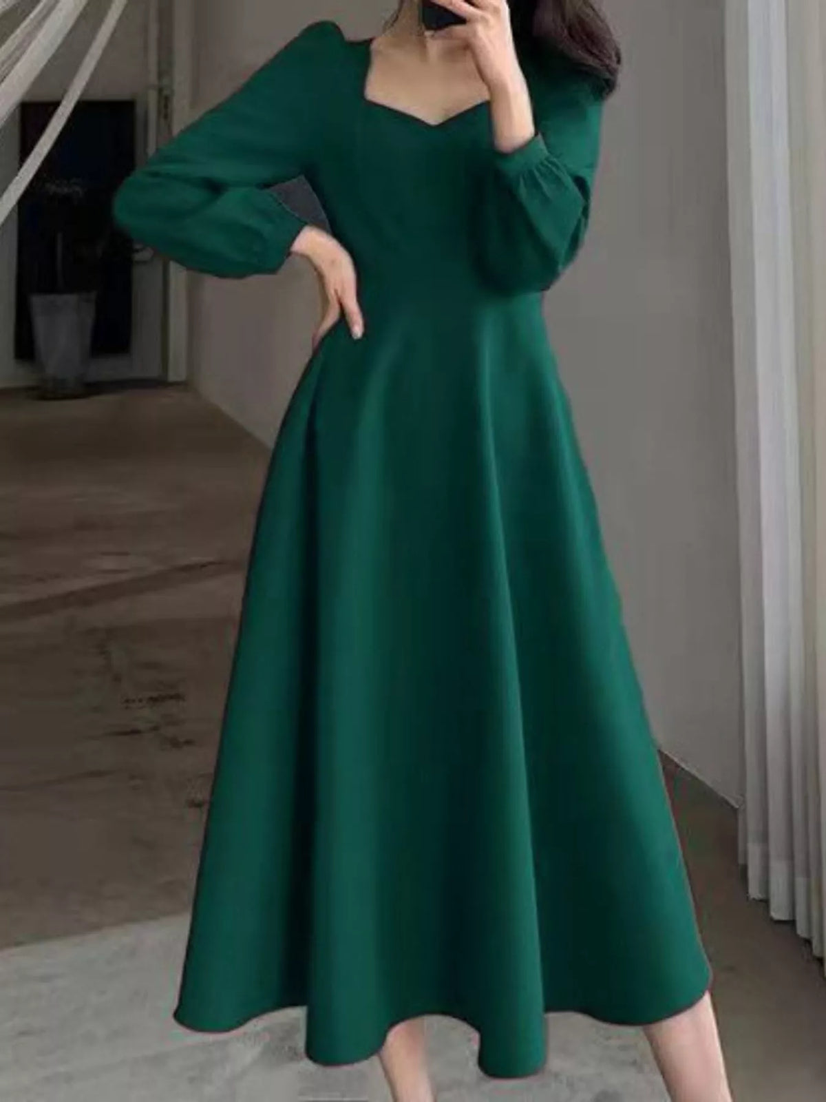 Long Sleeve A-Line Midi Dress