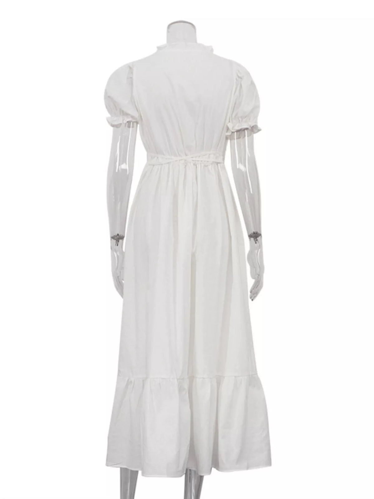 Tie Waist Puff Sleeve Maxi Dress with Frill Detail