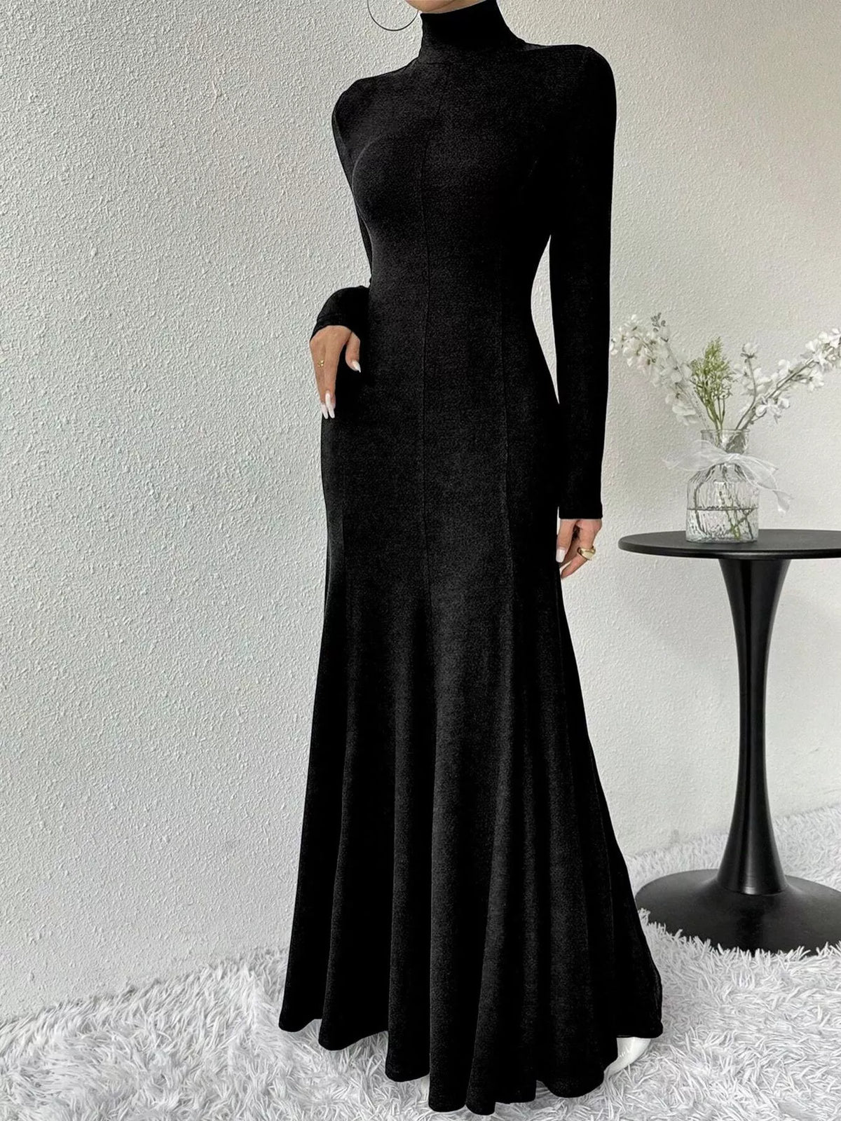 Turtleneck Long Sleeve Mermaid Maxi Dress