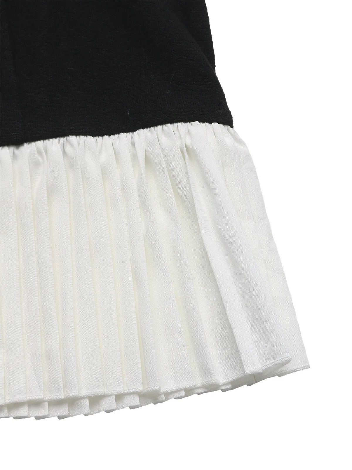 Two-Tone Pleated Shirt Dress in Black and White in Black White