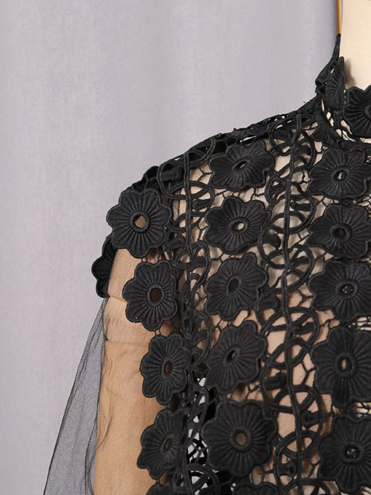 Lace Sheer Sleeve Mini Dress in Black