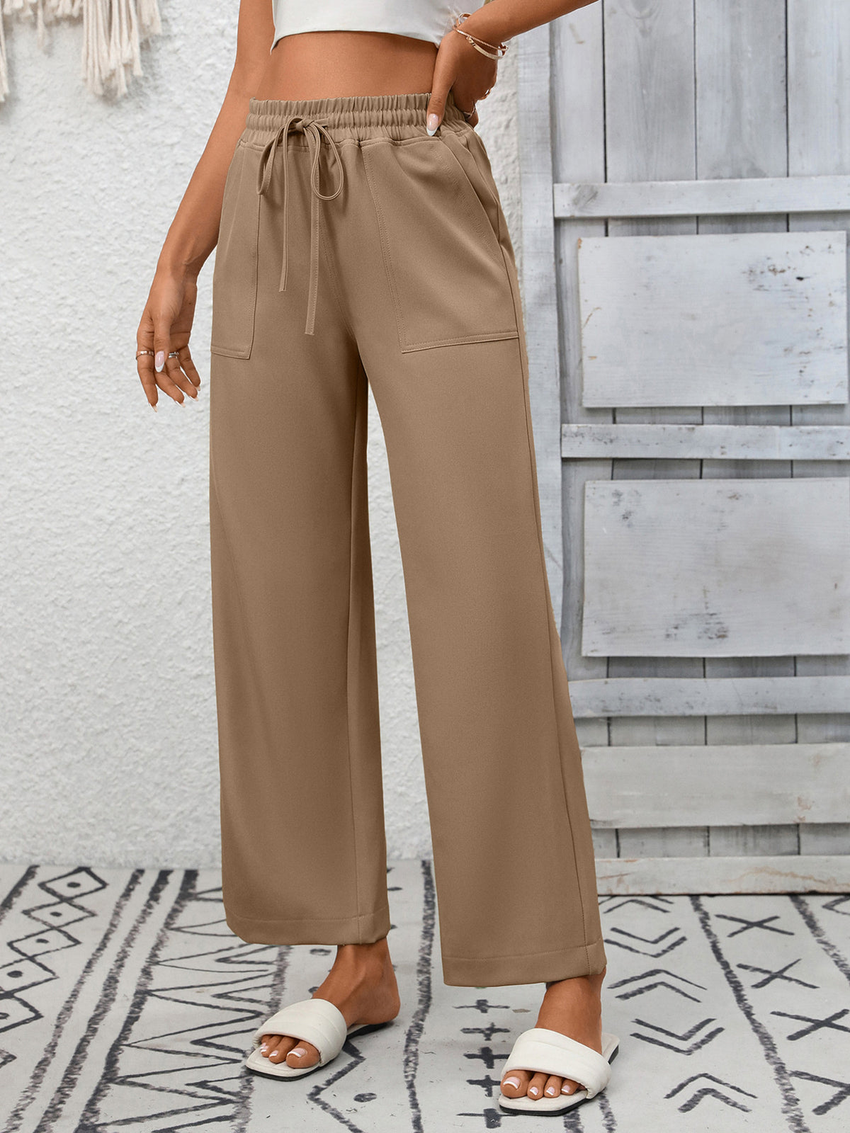 Casual Drawstring Wide-Leg Pants