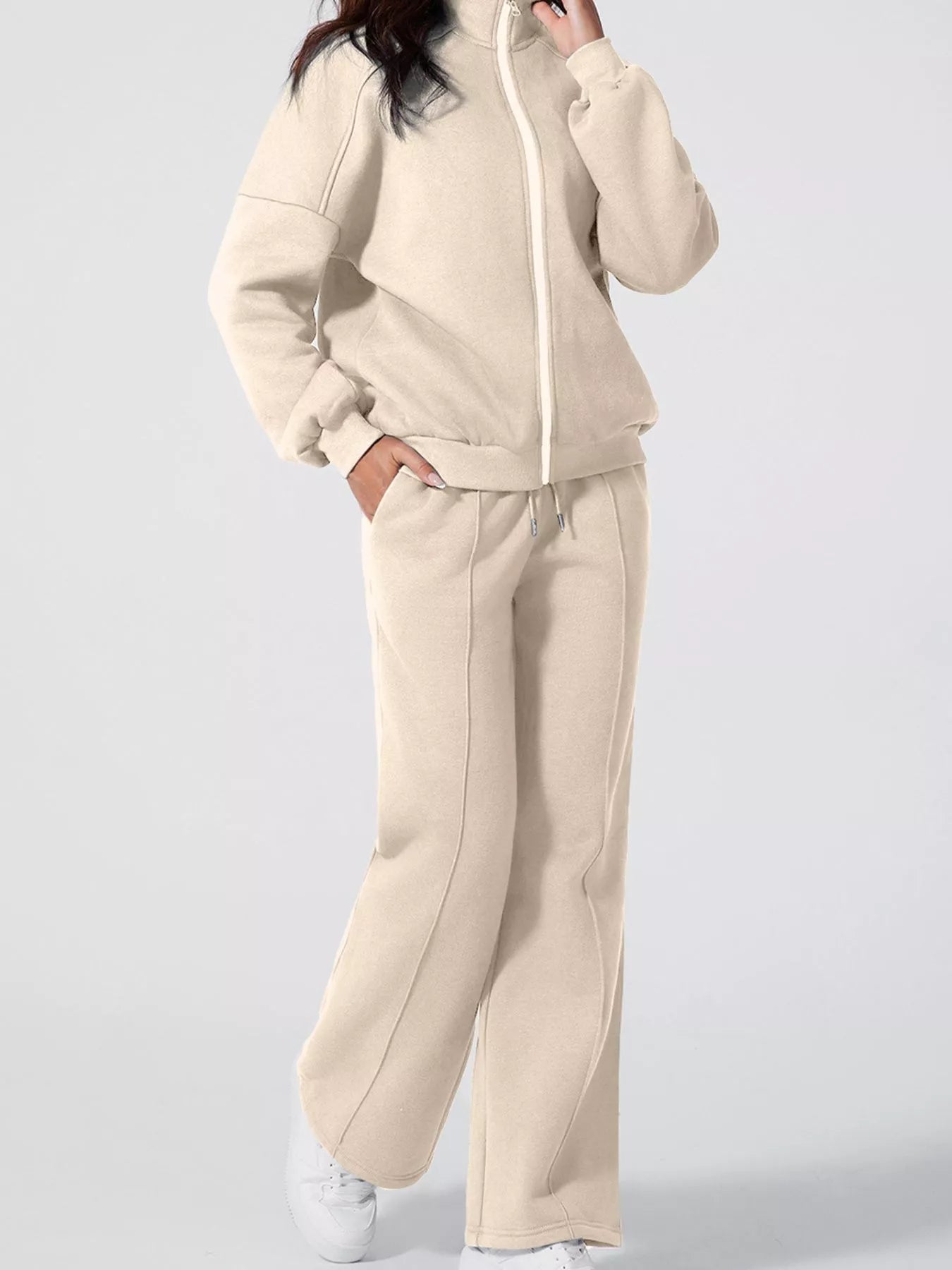 Drop Shoulder Zip-Up Jacket & Pants Set