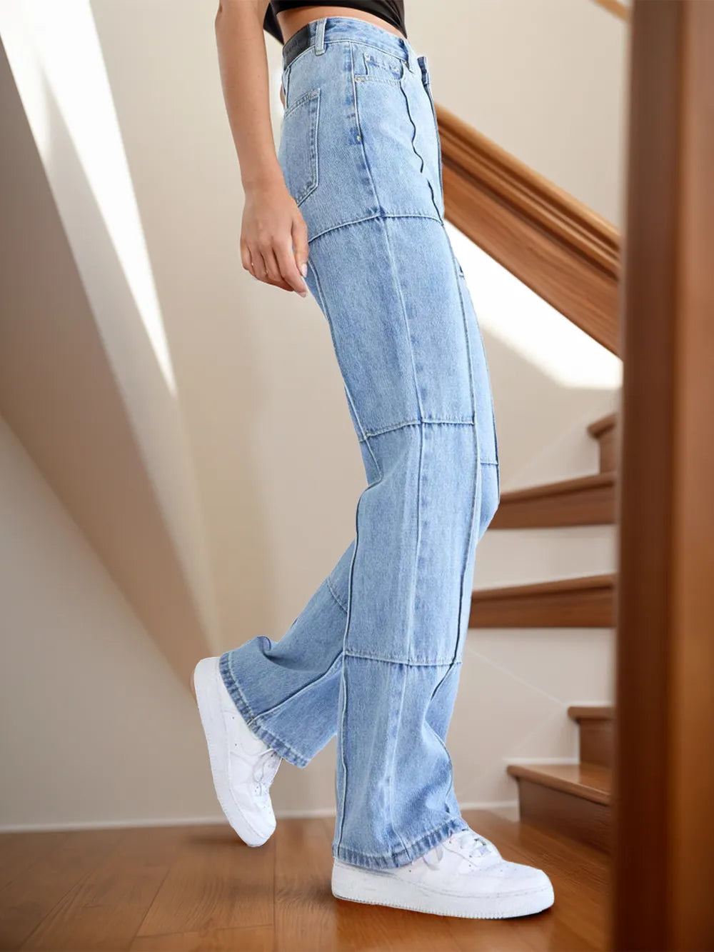 High-Waist Straight Jeans in Light Wash by Y.Y@Denim