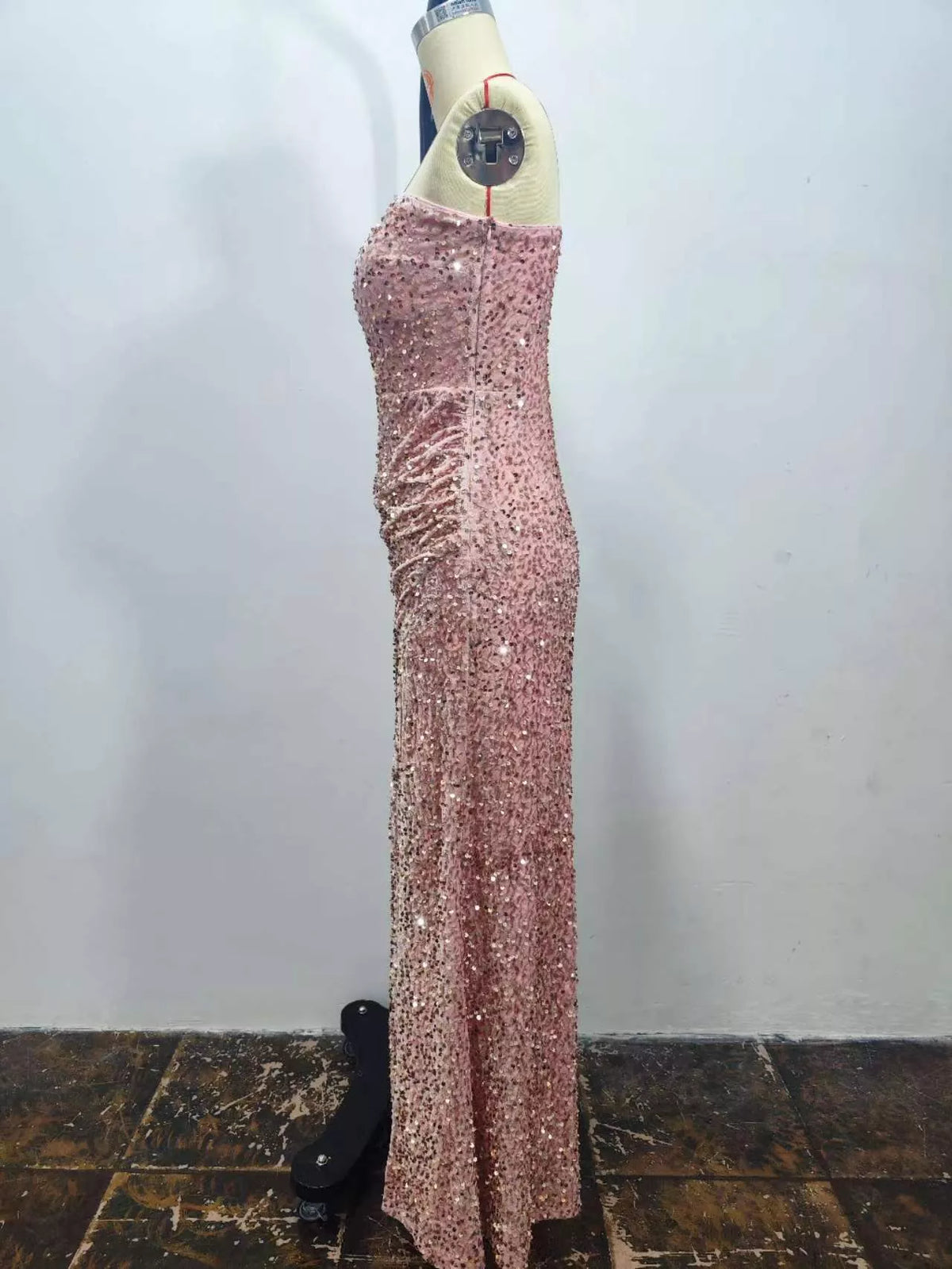 One-Shoulder Sequin High-Slit Evening Dress
