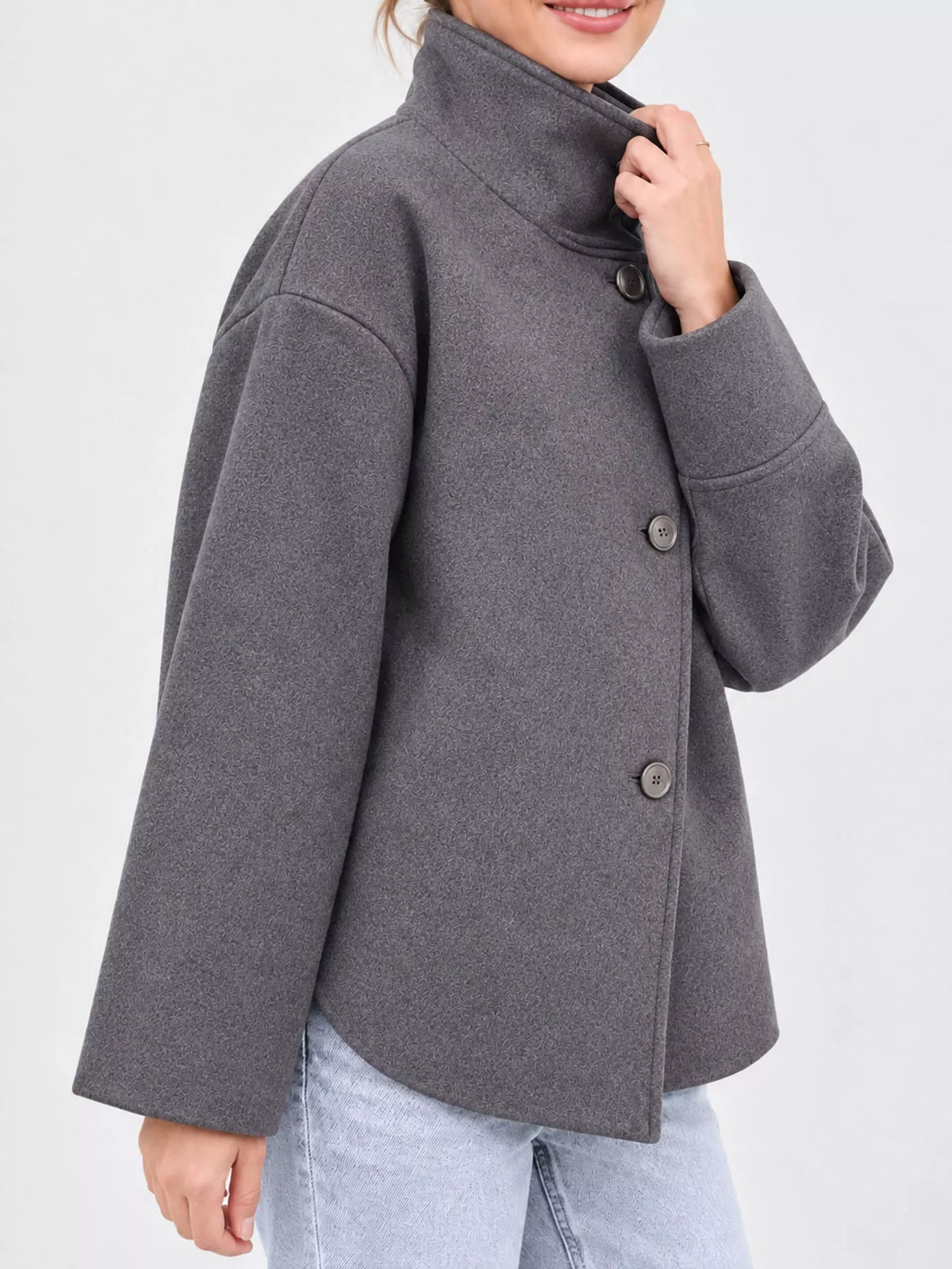 Stand-Collar Button-Up Jacket
