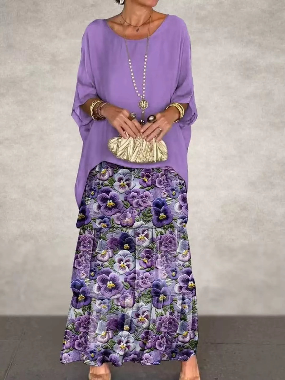 Layered Batwing-Sleeve Tiered Maxi Dress