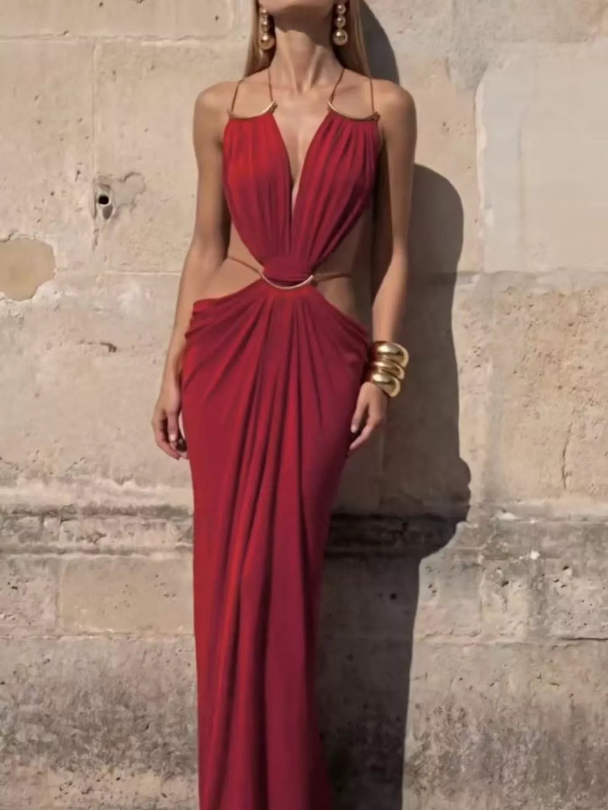 Backless Plunge Cutout Maxi Dress