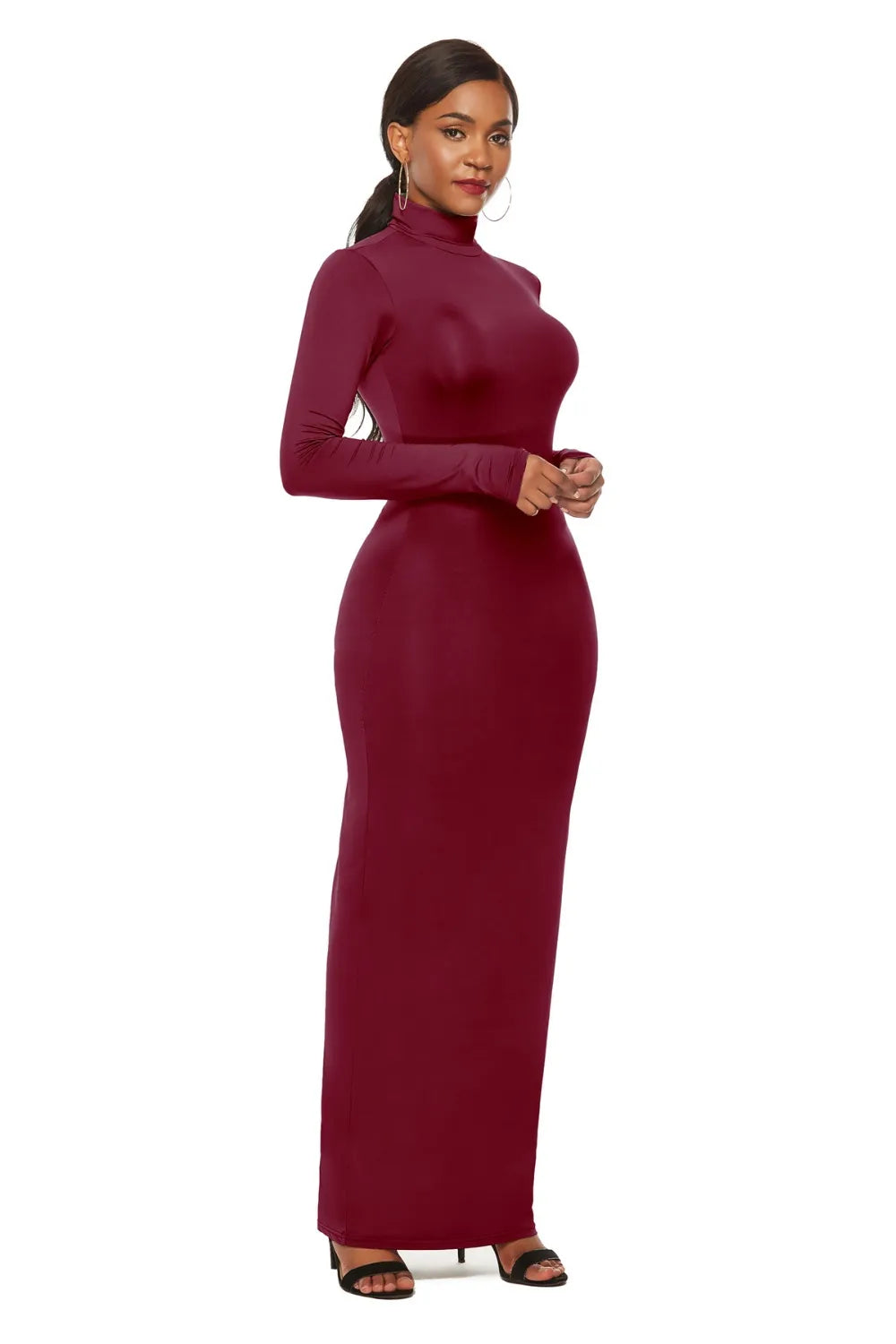 Mock Neck Long Sleeve Maxi Dress