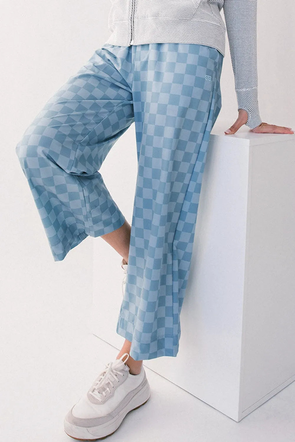 Checkered High-Waist Pants with Drawstring