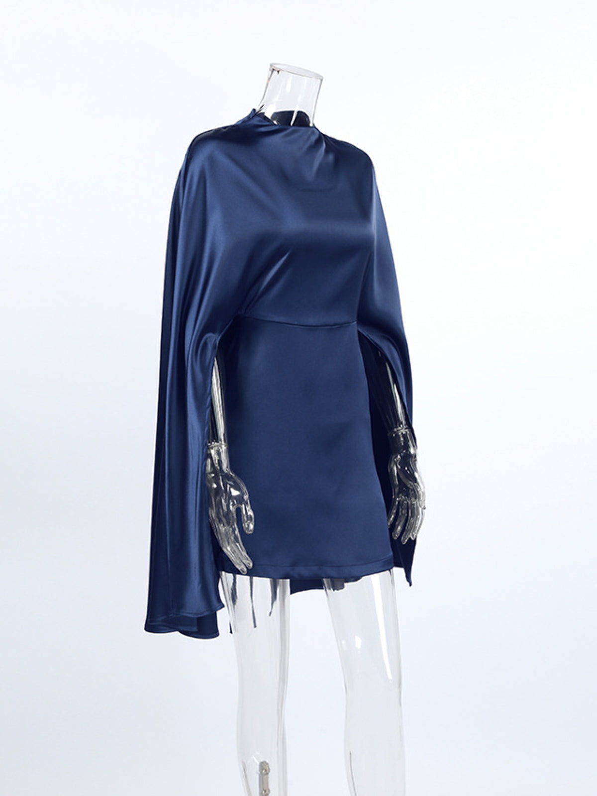 Mock Neck Cape Sleeve Mini Dress in Navy