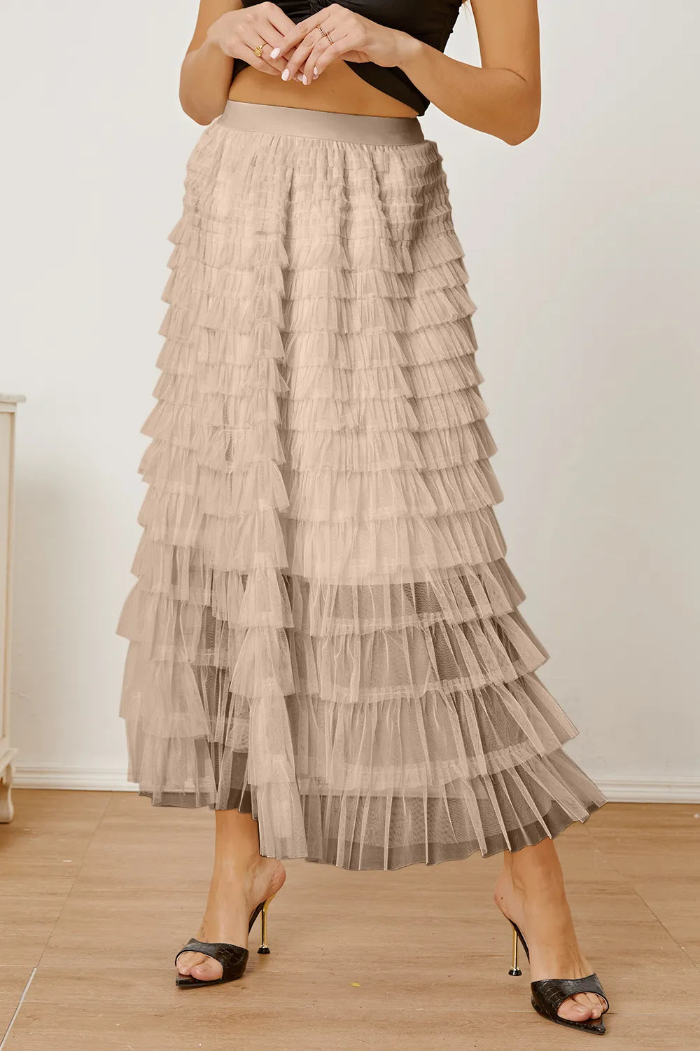 Ruched High-Waist Tiered Skirt by MDML