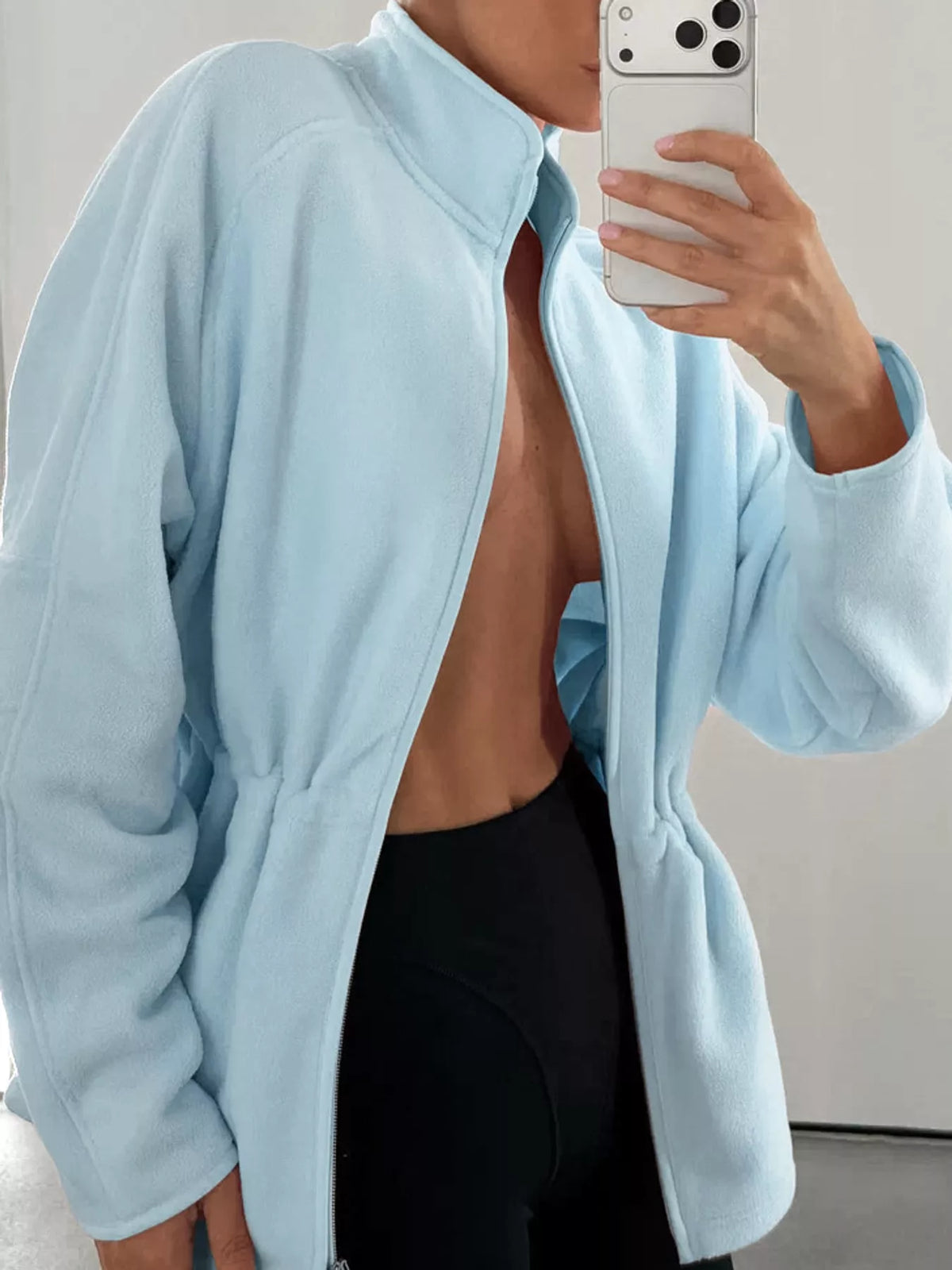 Drawstring Fleece Zip-Up Jacket