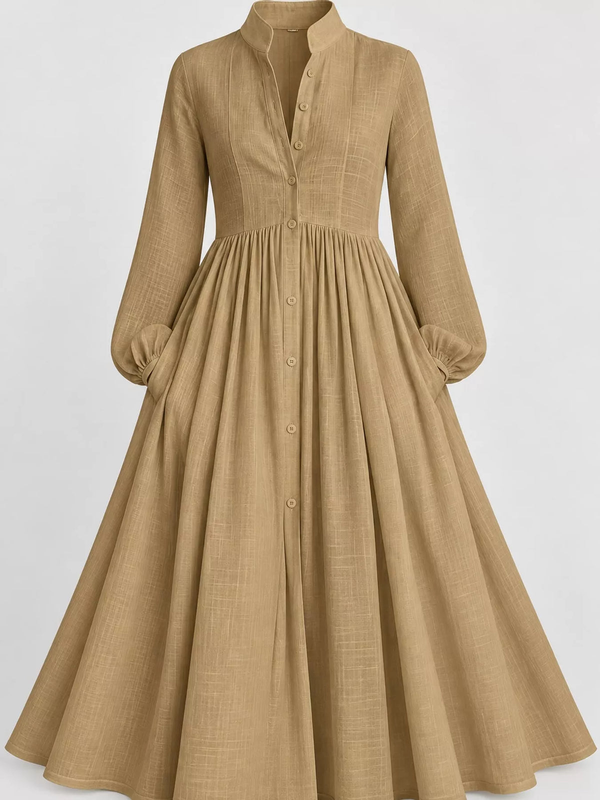 Long-Sleeve Button Front Maxi Dress