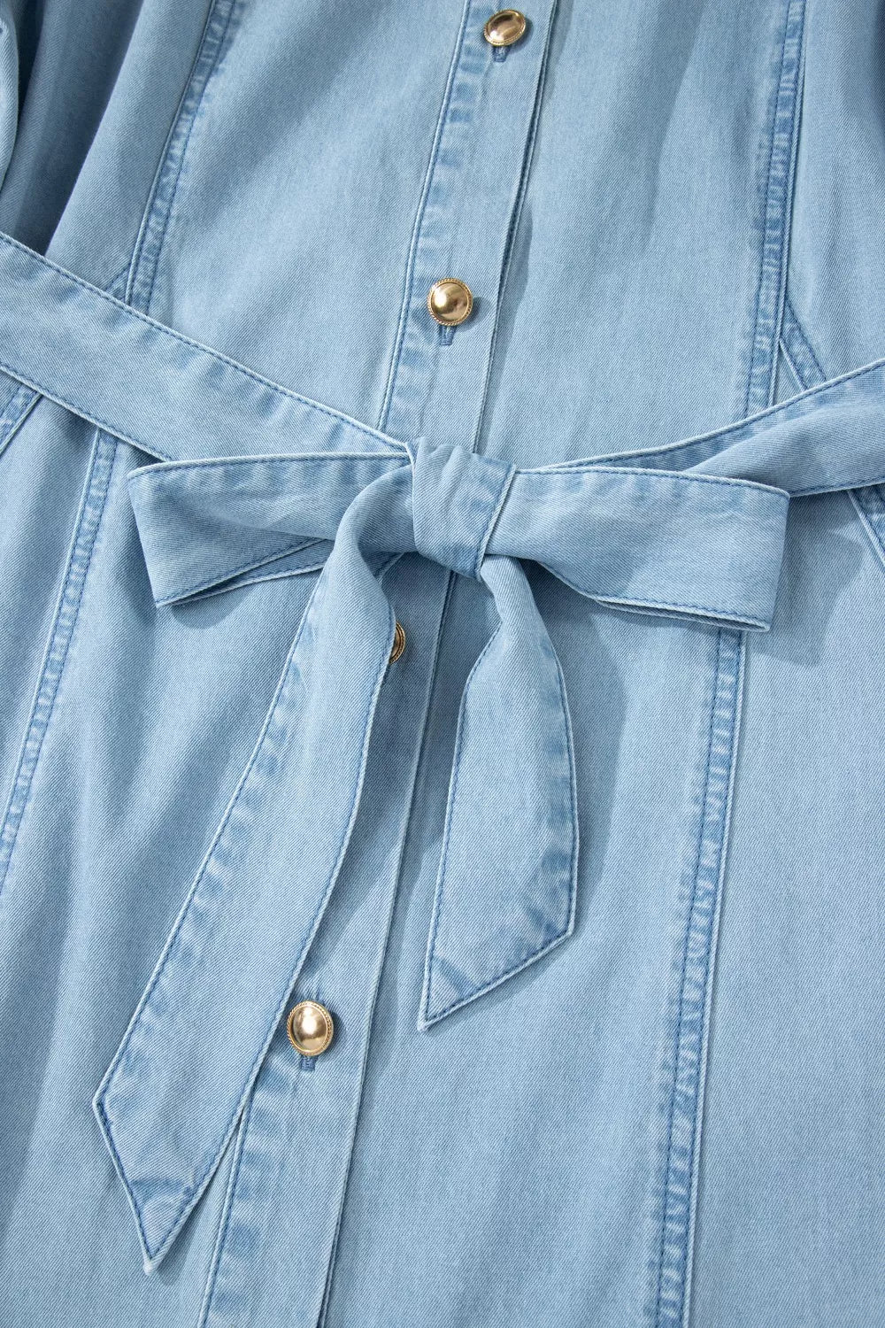 Collared Bubble Sleeve Denim Dress in Light Blue
