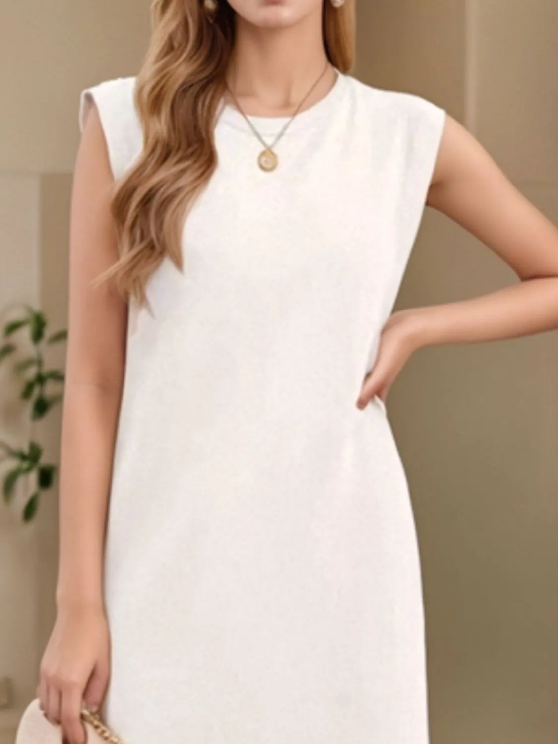 Plus Size Slit Round Neck Maxi Tank Dress