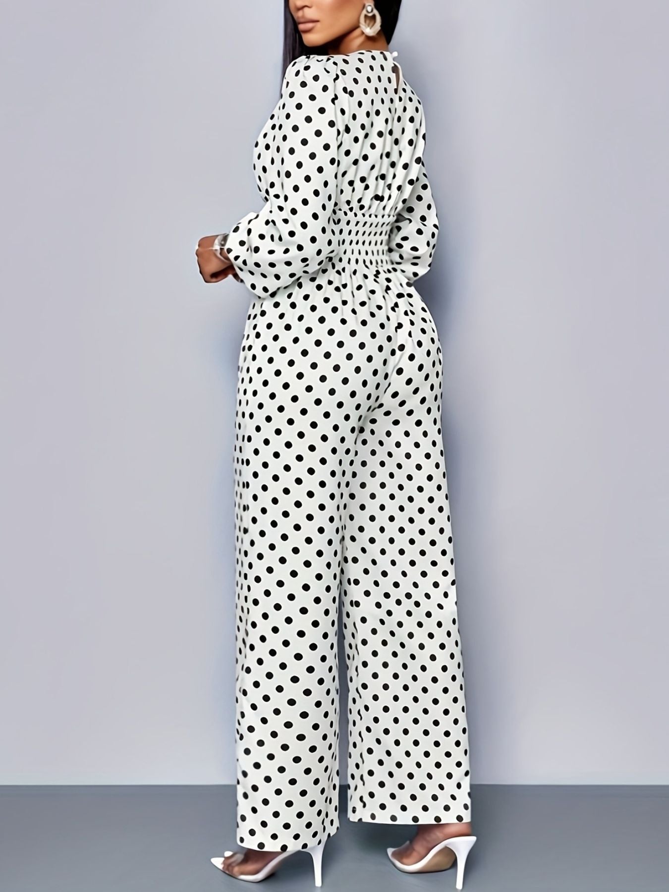 Polka Dot Wide Leg Jumpsuit in White