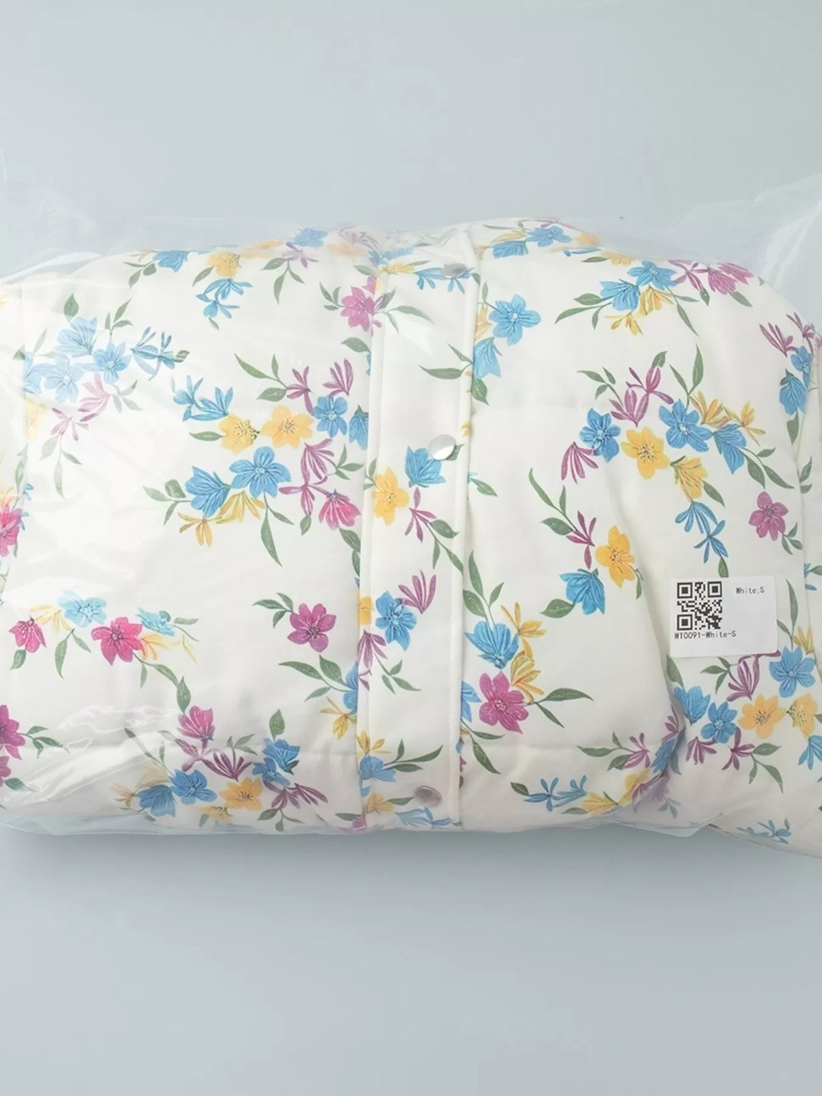 Floral Print Puffer Jacket in White by Prisca