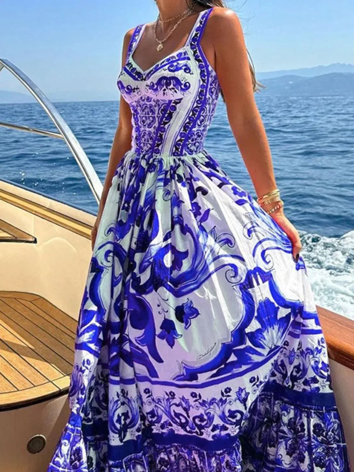 Smocked Ruched Wide-Strap Dress