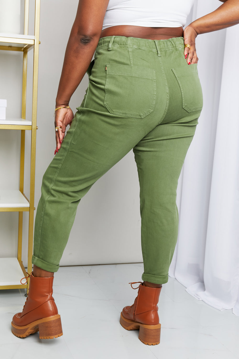 Judy Blue Drawstring Waist Pocket Jeans in Olive
