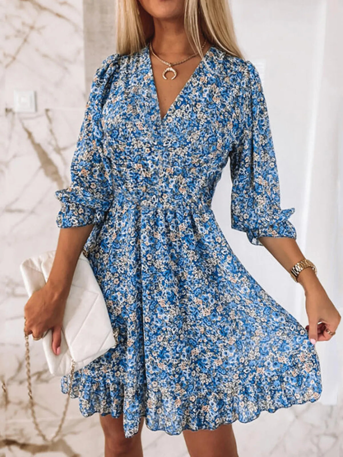 Tiered Ruffled Hem Floral Dress