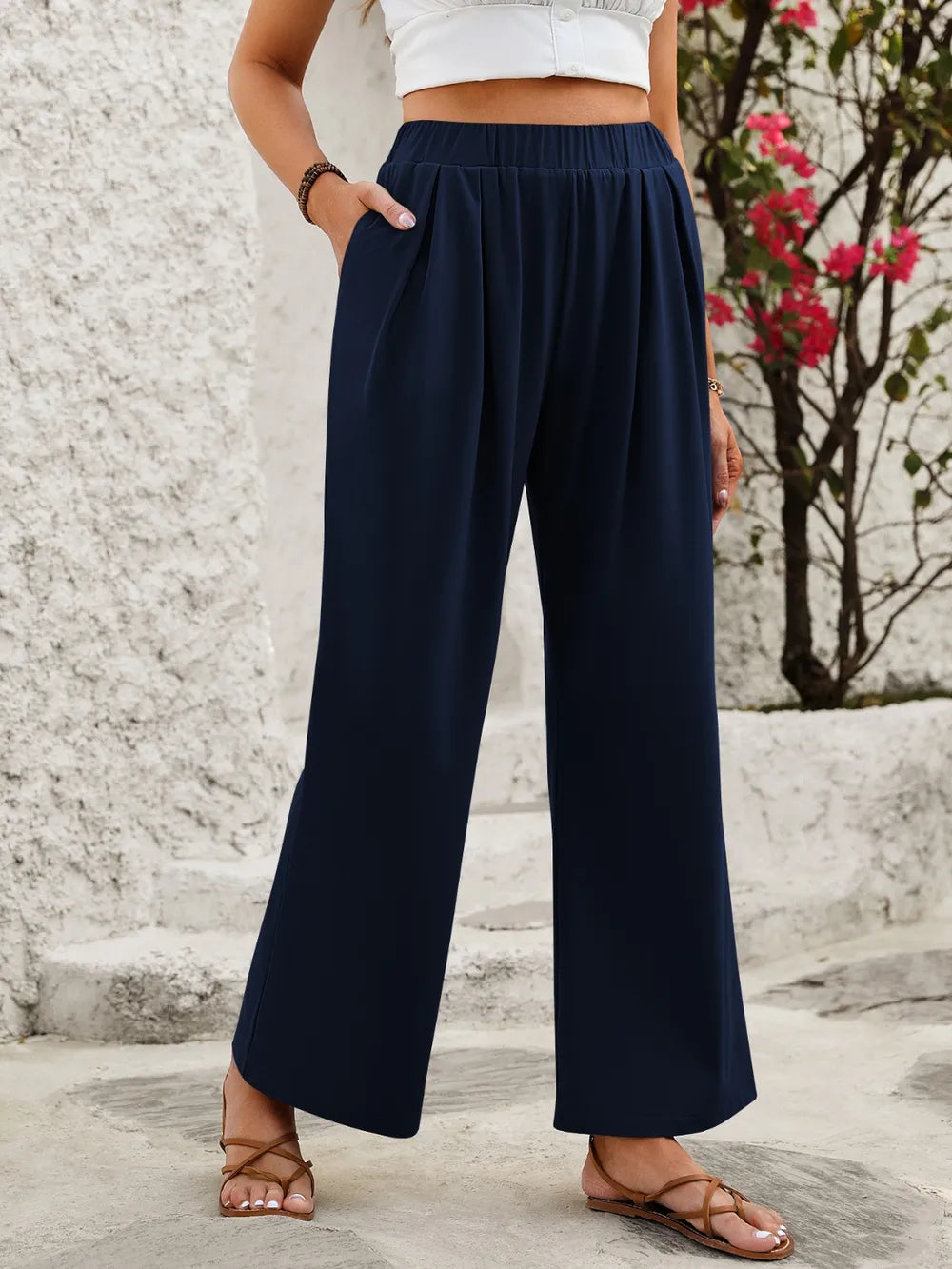 Elastic-Waist Wide-Leg Pants by K&L