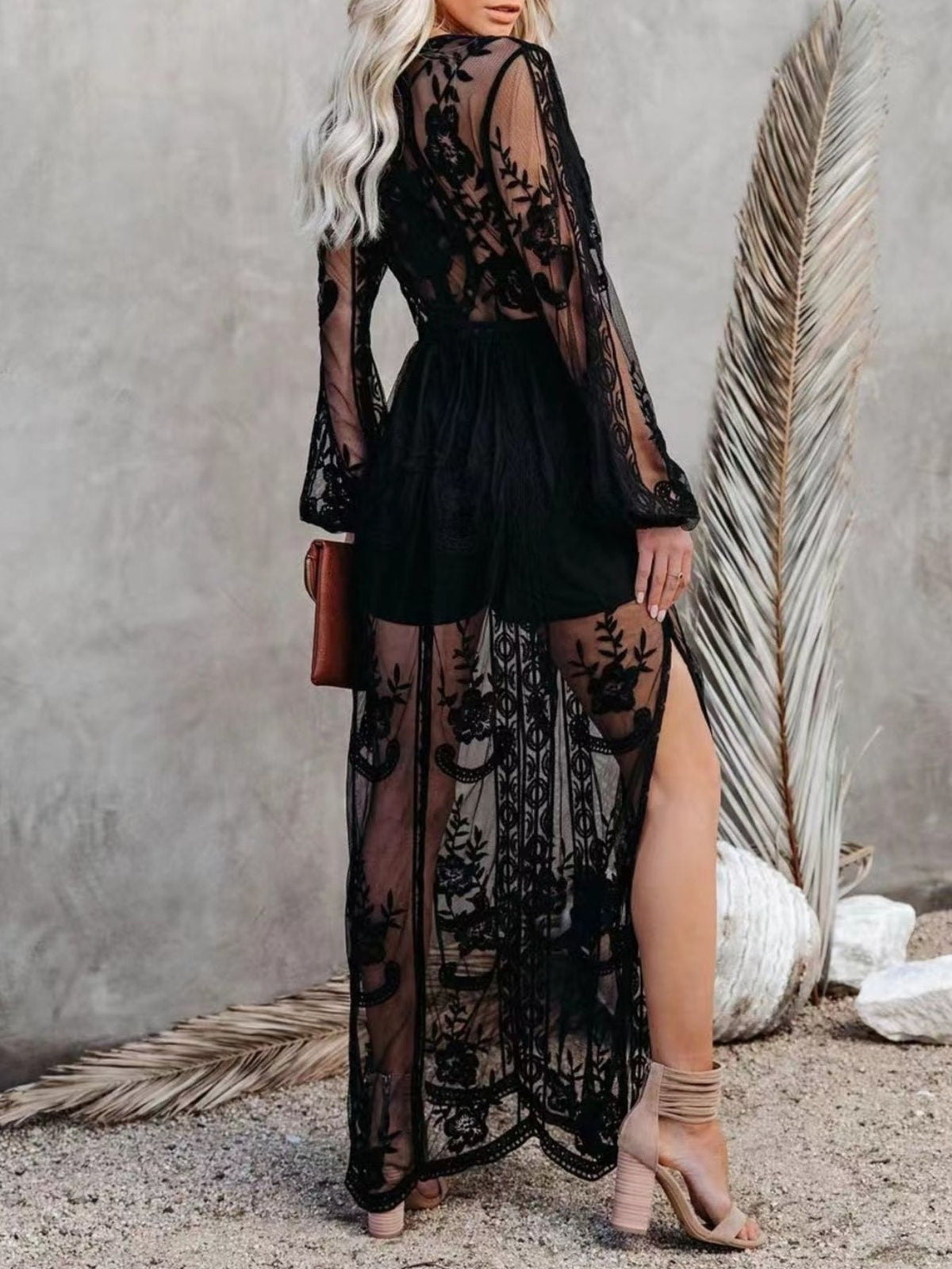 Floral Lace Maxi Dress with Side Slit