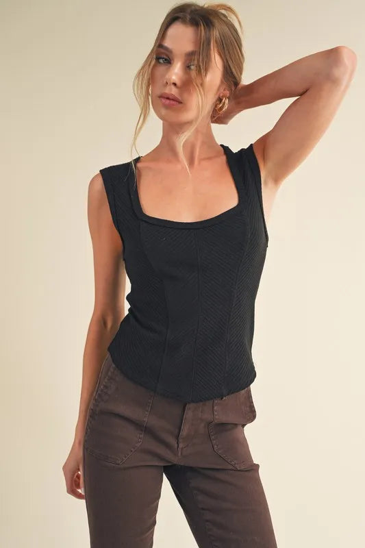 Exposed Seam Ribbed Tank in Black