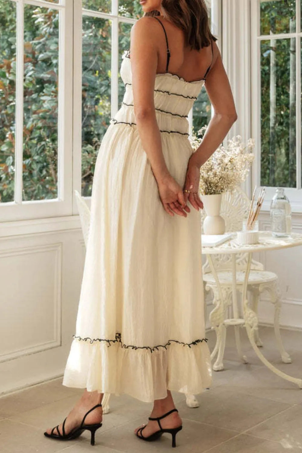 Frill Lace-Up Midi Cami Dress