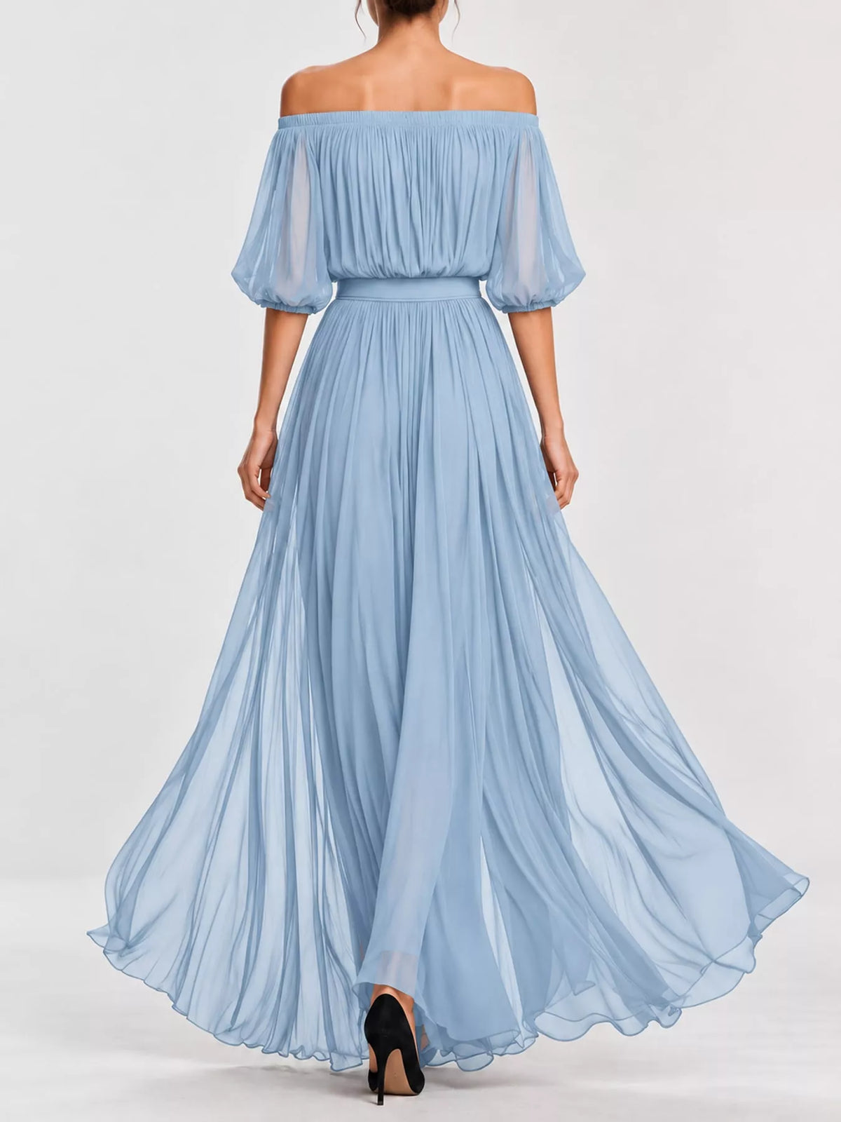 Off-Shoulder Ruched Chiffon Maxi Dress