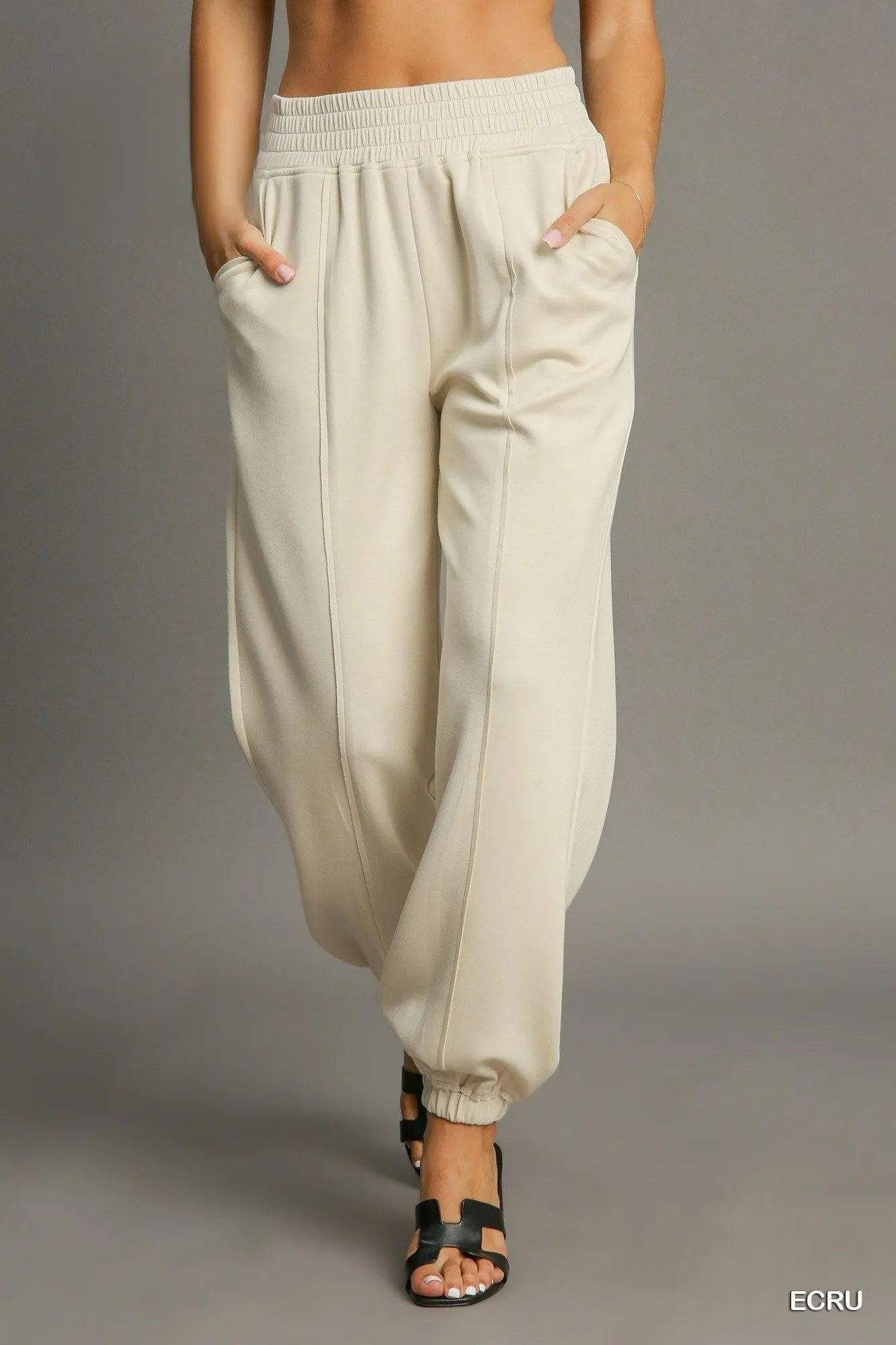 Umgee Drawstring Jogger Pants in Ecru