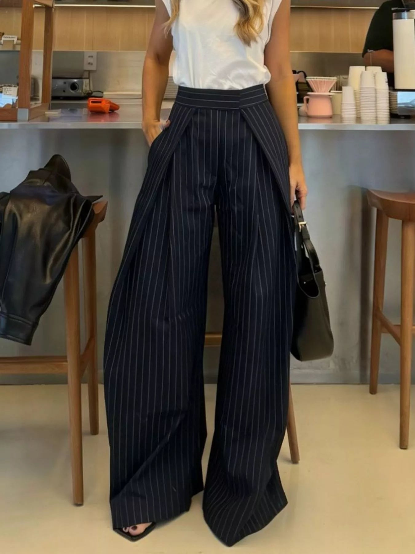 High-Waisted Wide-Leg Trousers with Pockets