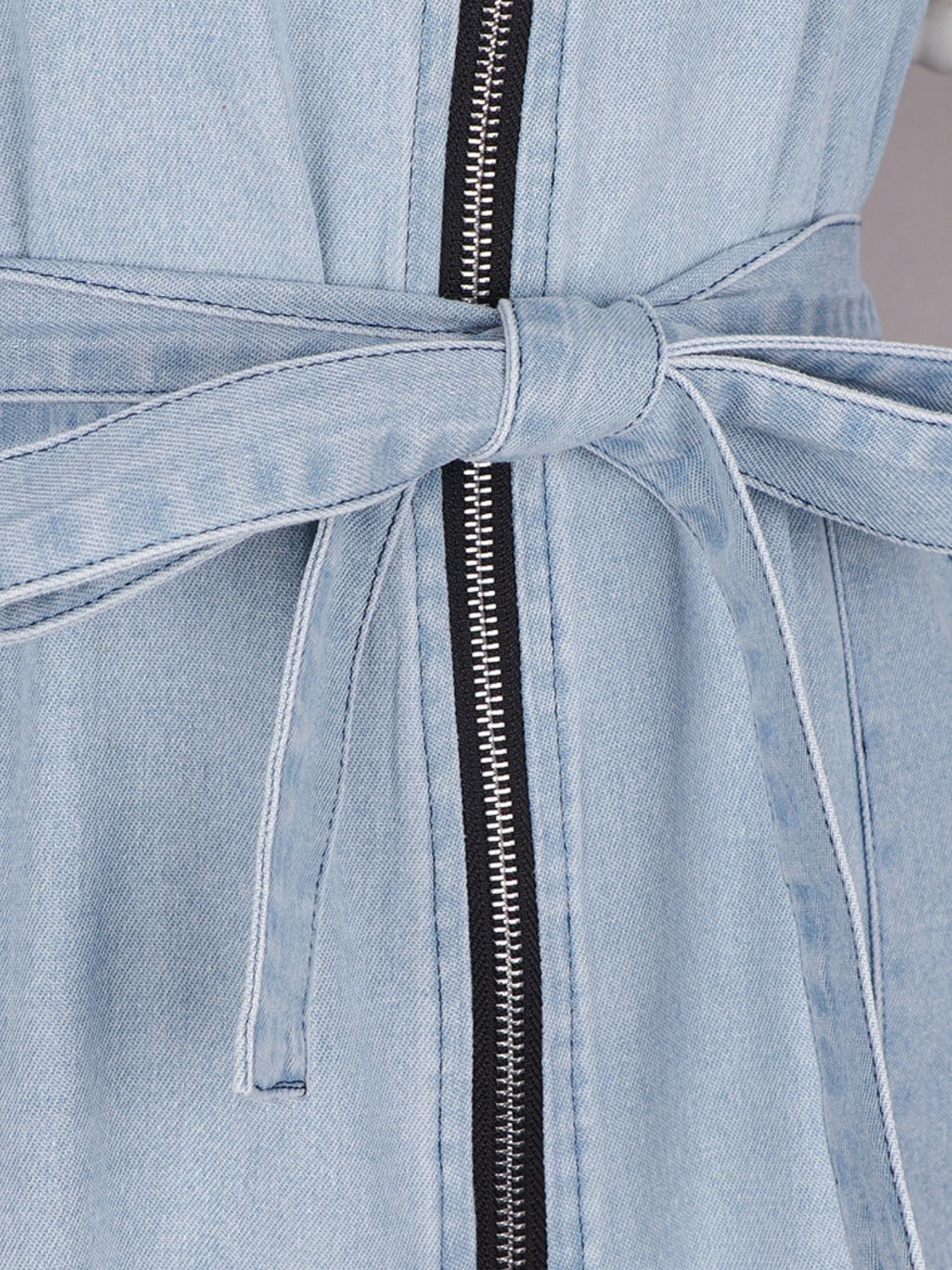Zip-Front Short Sleeve Denim Dress by Yolan House