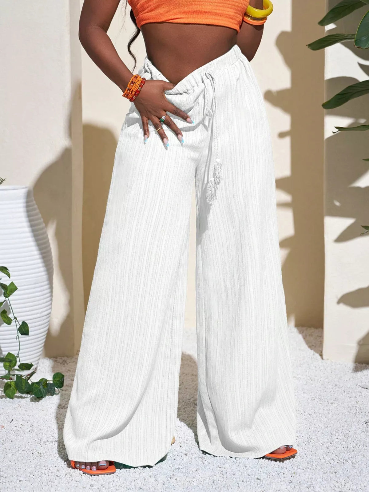 Wide-Leg Drawstring Pants
