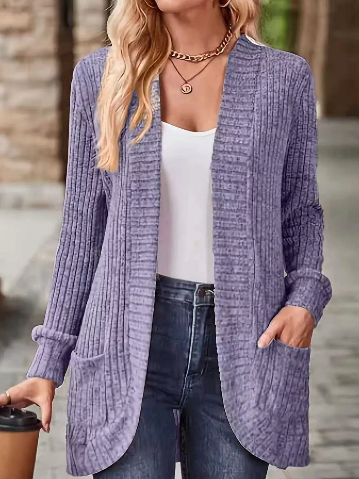 Ribbed Open-Front Longline Cardigan