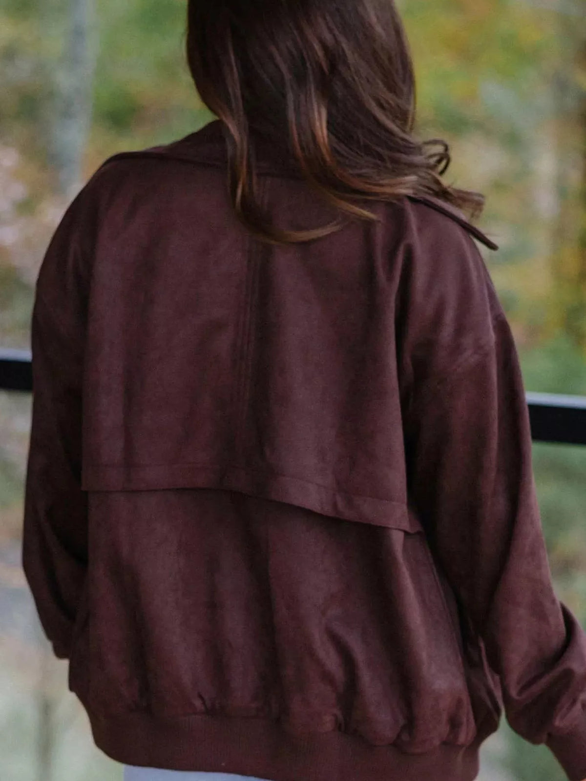 Zip-Up Jacket with Metal Placket Collar in Chocolate
