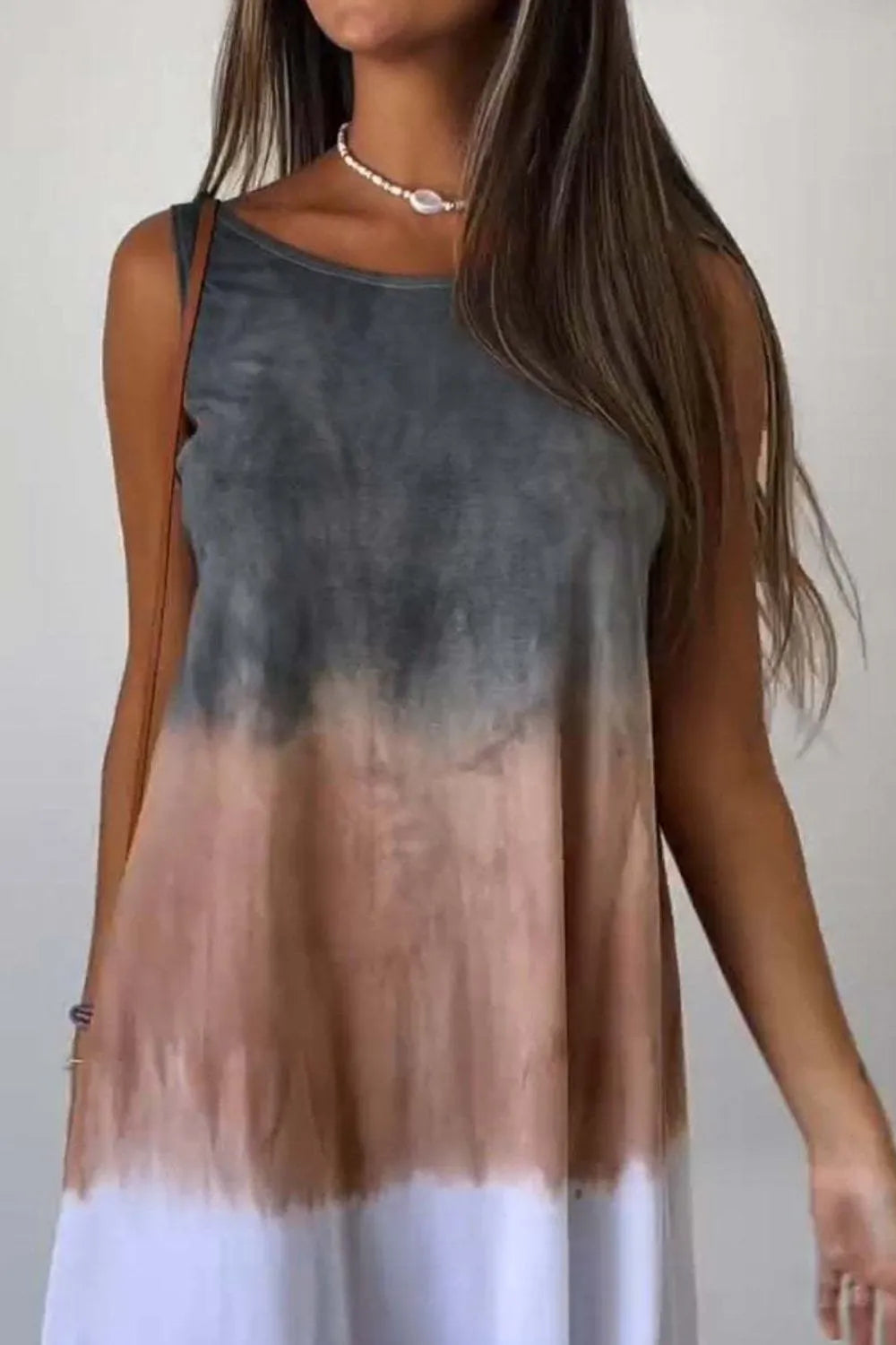 Tie-Dye Sleeveless Mini Tank Dress in Camel