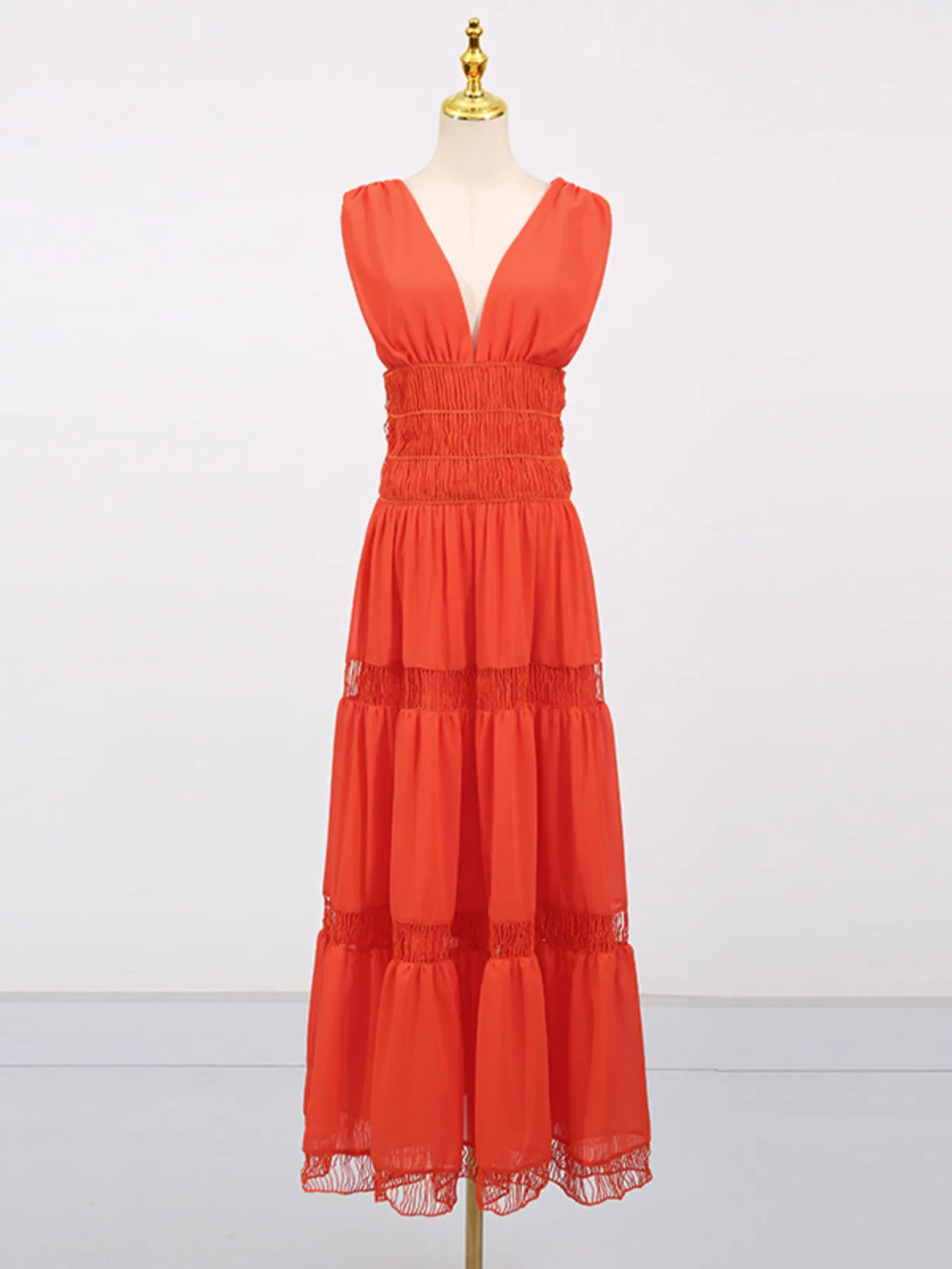 Smocked Tiered V-Neck Maxi Dress