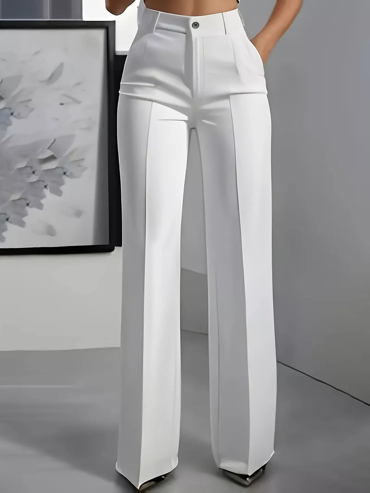 High-Waisted Wide-Leg Pants with Seam Detail