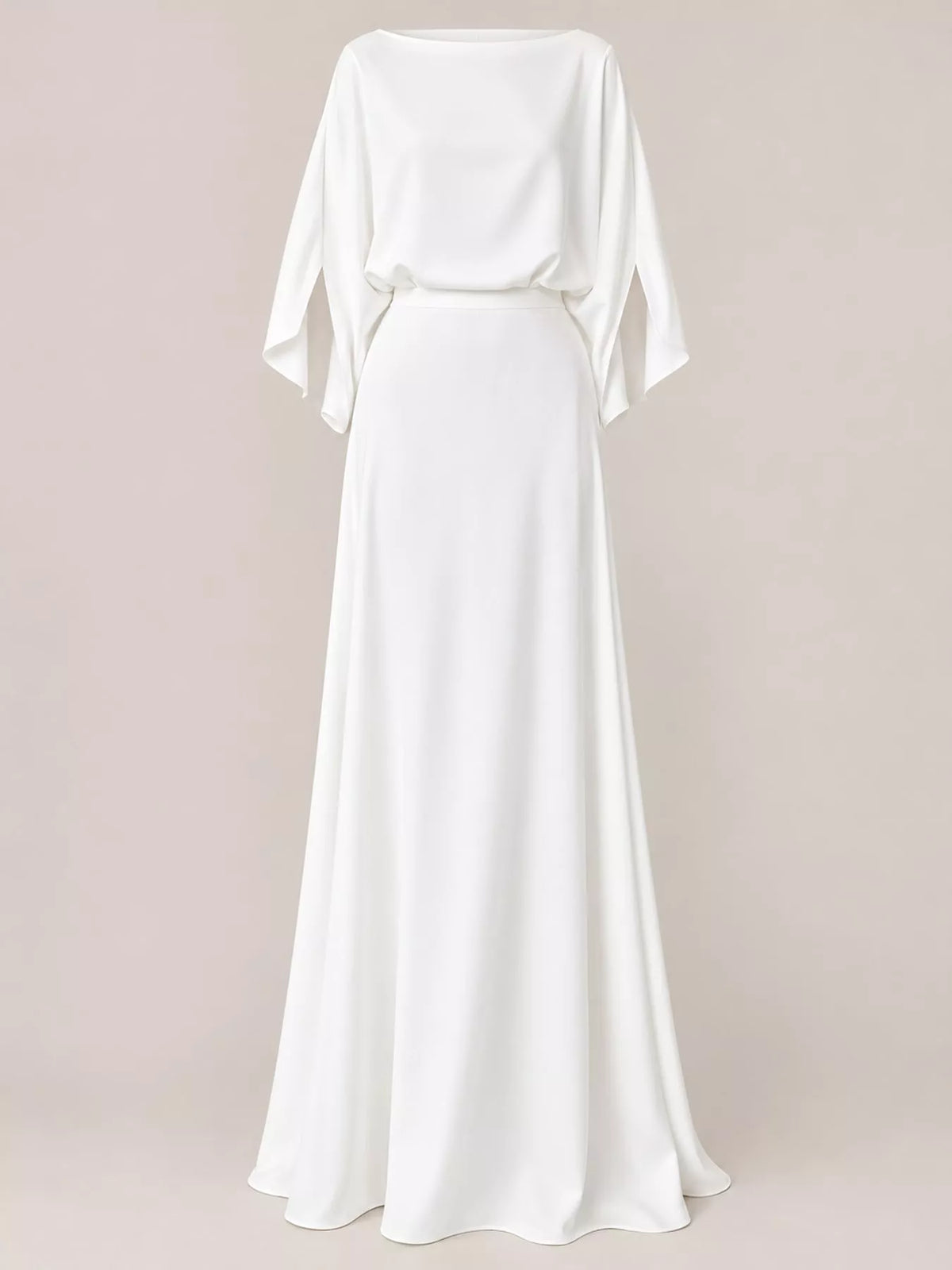 Satin Cape-Sleeve Maxi Dress