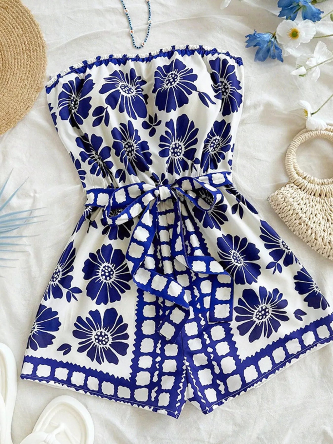 Strapless Tie-Waist Romper