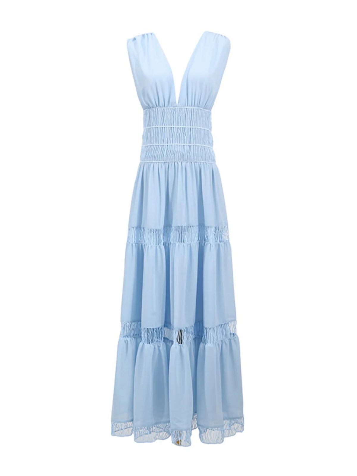 Smocked Tiered V-Neck Maxi Dress