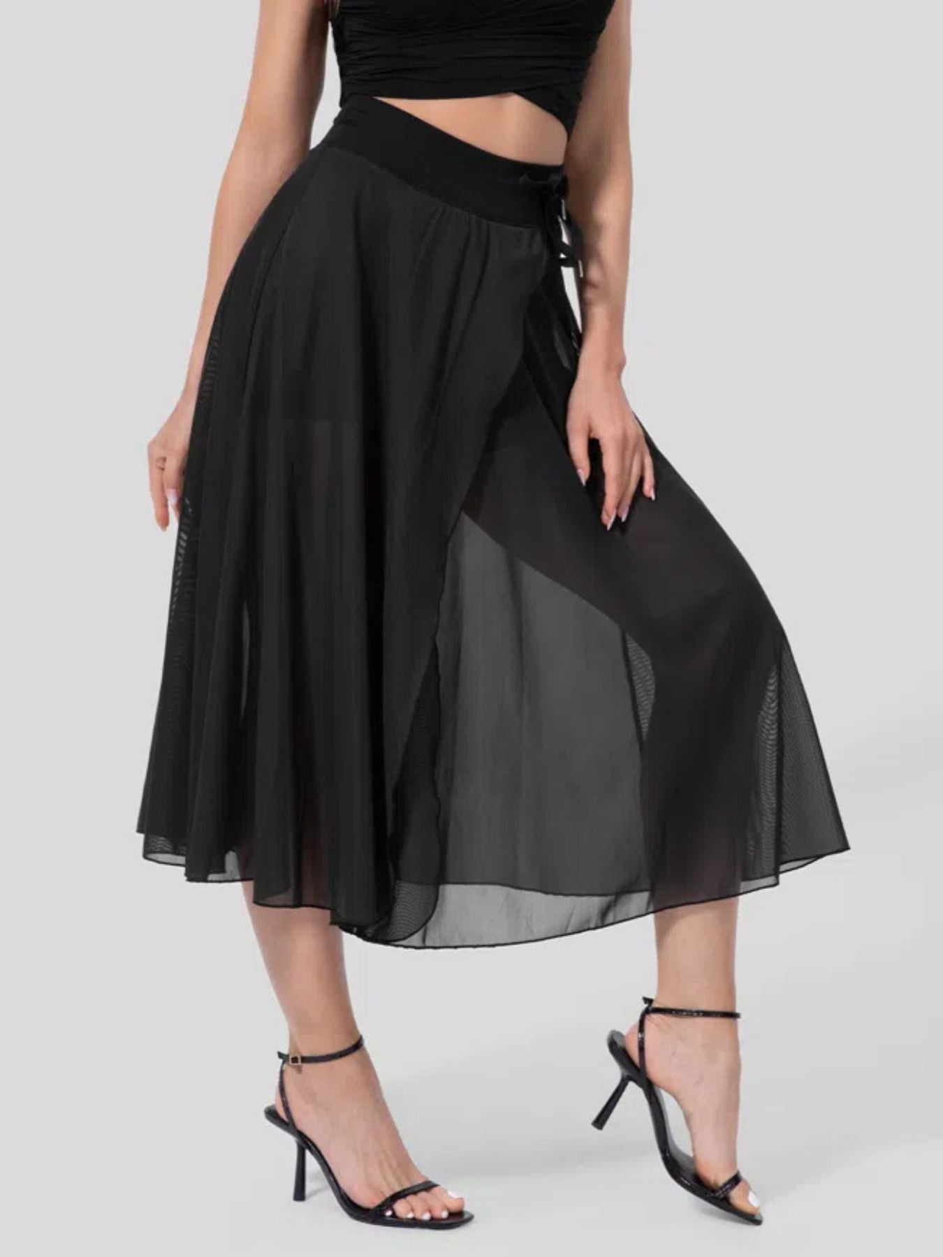 Slit Flowy Skirt with Built-In Shorts