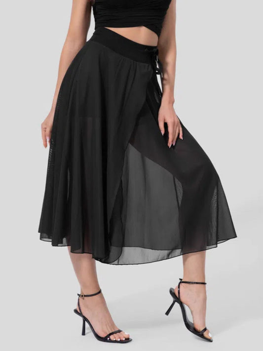 Slit Flowy Skirt with Built-In Shorts