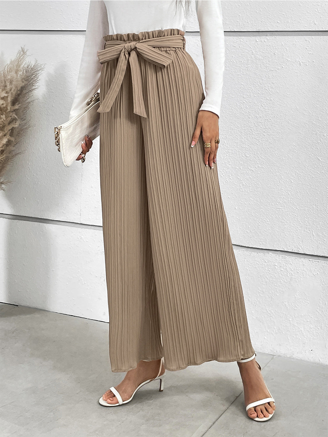 Tied Wide-Leg Pants in Camel