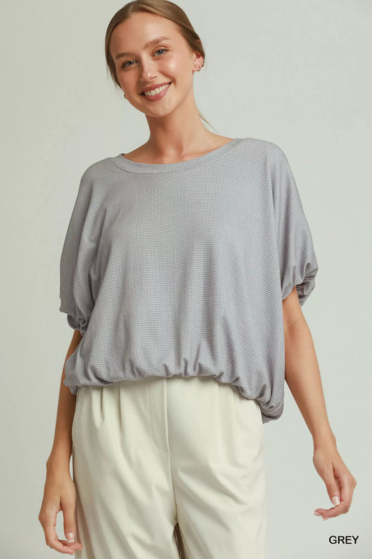 Umgee Checkered Bubble Hem Top in Grey