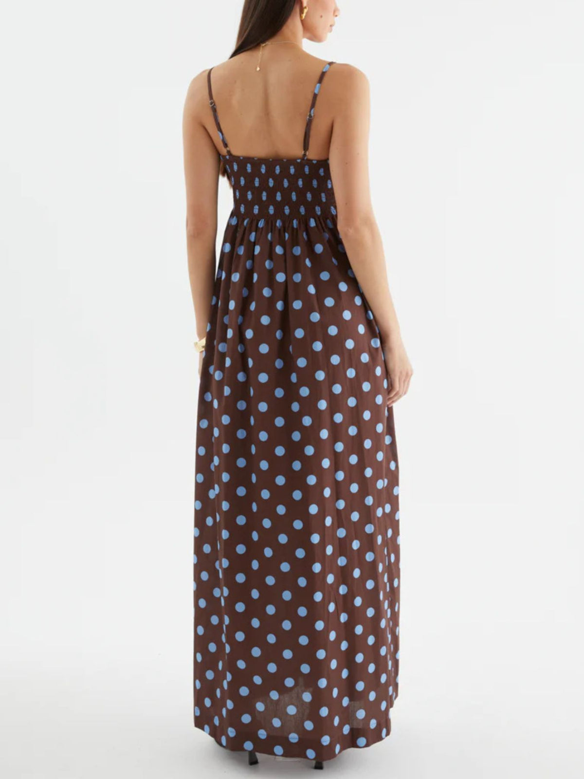 Pleated Polka Dot Maxi Dress