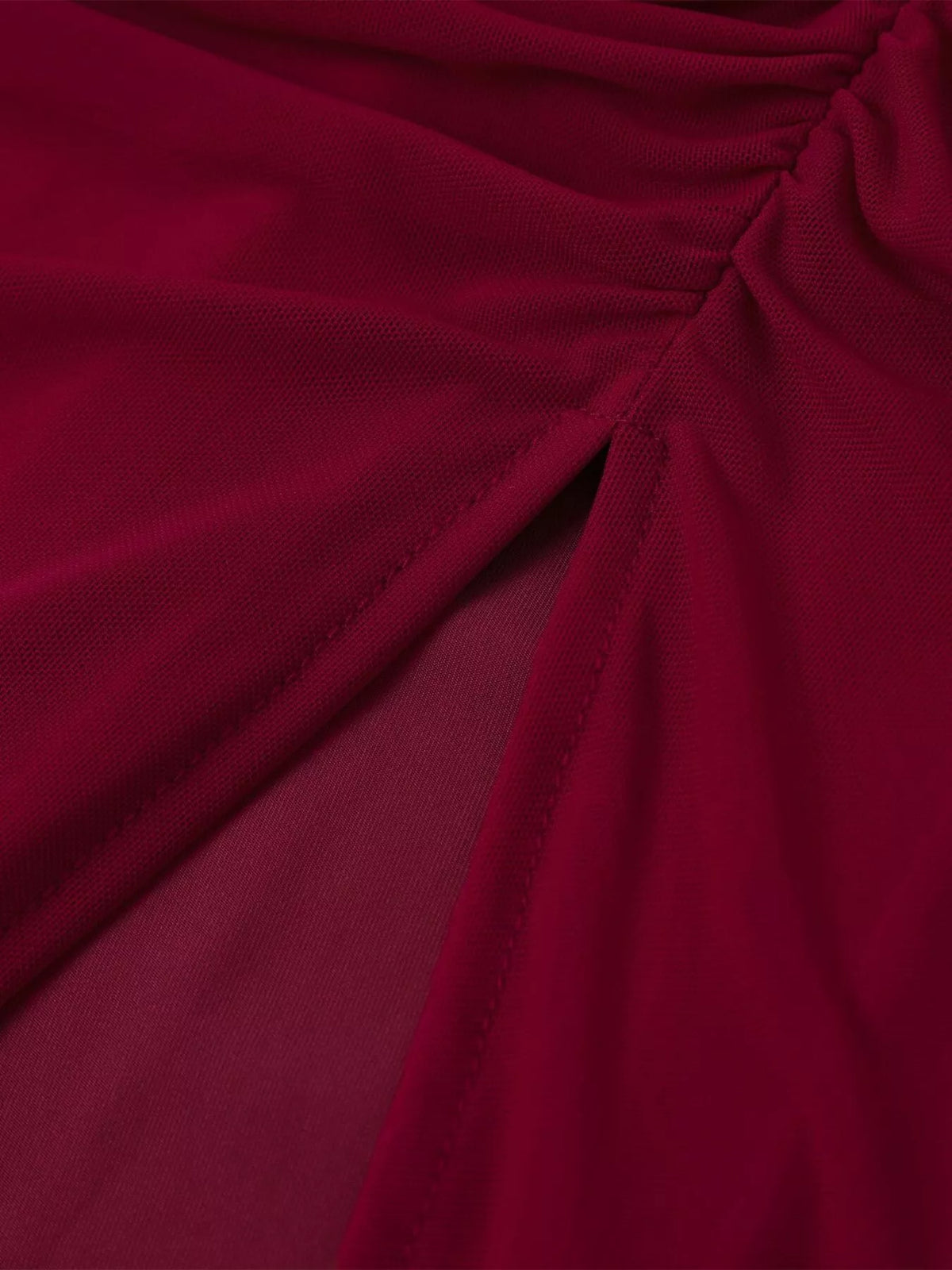 Halter Ruched Slit Maxi Dress in Wine Red